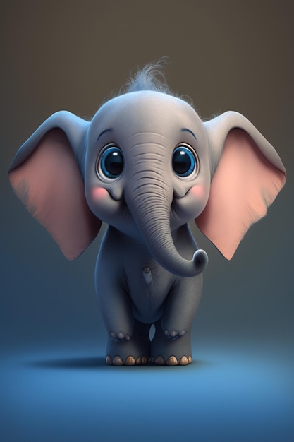 Er staat een kleine olifant met grote oren op een blauw oppervlak generatieve ai