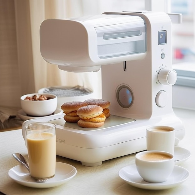 er staat een koffiekopje en een bord met donuts erop generatieve ai