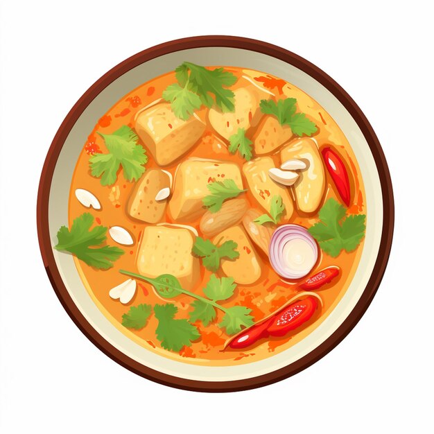 er staat een kom soep met tofu en groenten erin generatieve ai