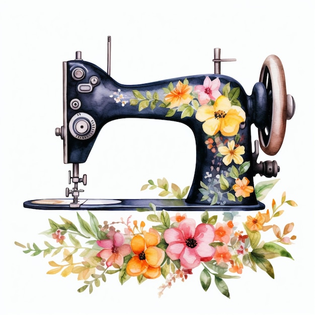 er staat een naaimachine met bloemen erop generatieve ai