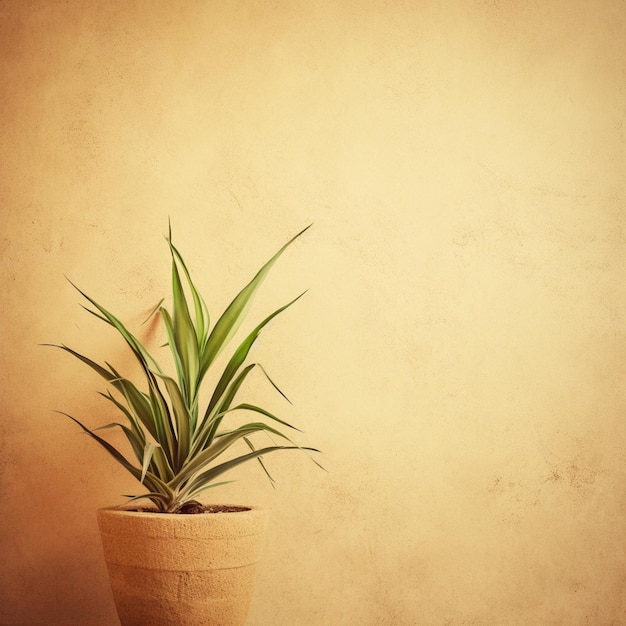 er staat een plant in een pot op een tafel tegen een muur generatieve ai