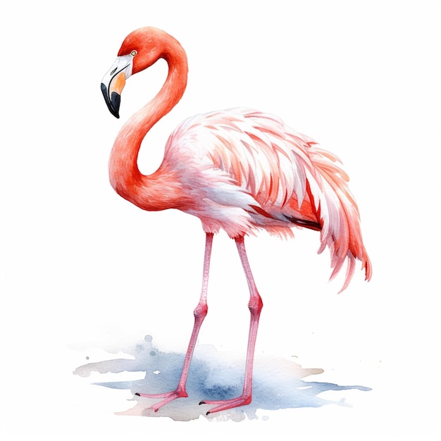 Er staat een roze flamingo in het water met zijn kop naar beneden generatieve ai