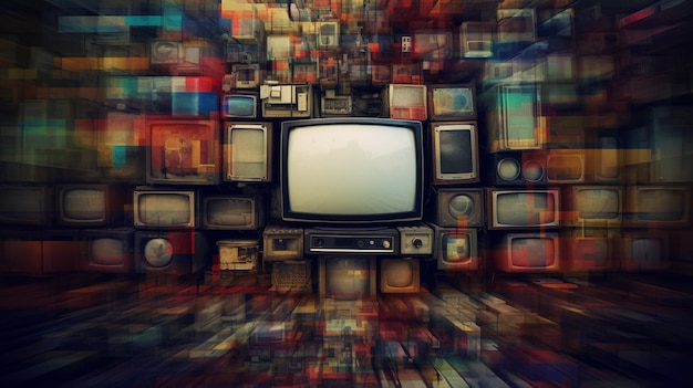 Er staat een televisietoestel met meerdere televisies in een kamer generatieve ai