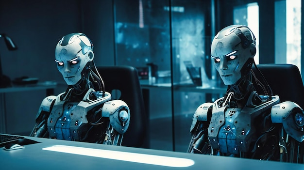 Er werden twee robots gebruikt aan een bureau in een kantoor
