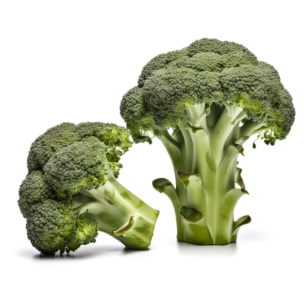 Er worden twee broccolihoofden weergegeven met een witte achtergrond