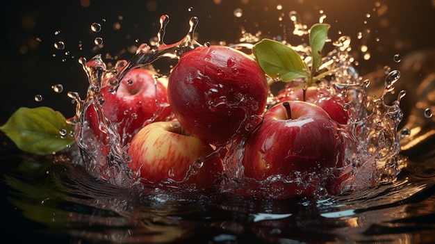 Er wordt een appel in een scheutje water gedropt