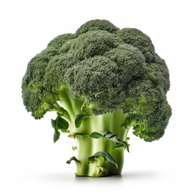 Er wordt een broccoli getoond met een witte achtergrond.