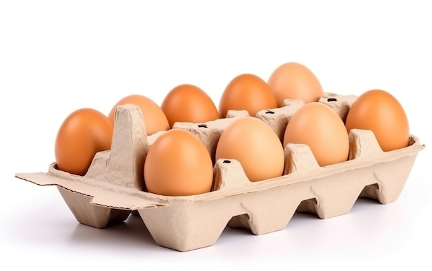 Er wordt een doos eieren getoond met het woord eieren erop.