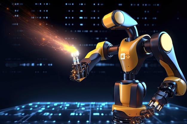Er wordt een futuristische robot met geavanceerde mogelijkheden voor kunstmatige intelligentie getoond