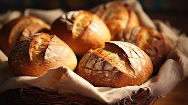 Er wordt een mand met brood getoond met het woord brood erop.