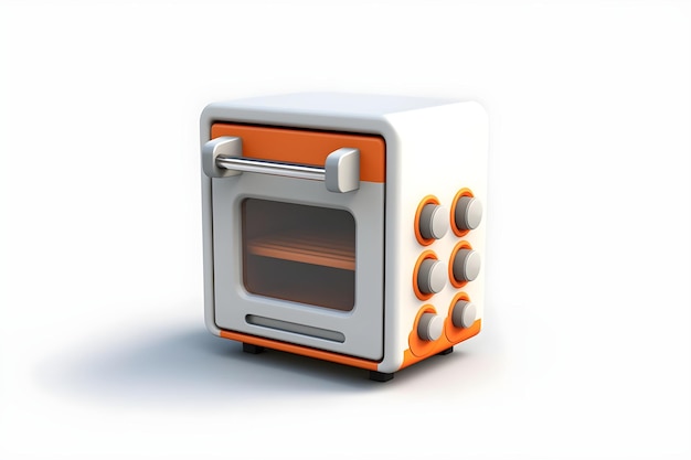 Er wordt een oven getoond met een wit-oranje kleurenschema.