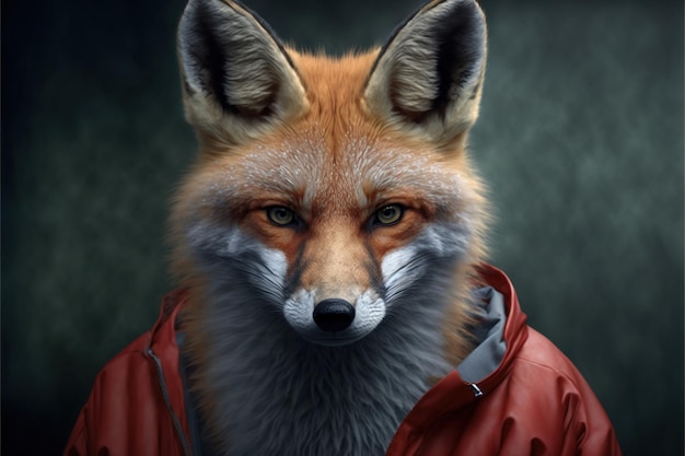 Er wordt een vos met een rood jasje getoond.