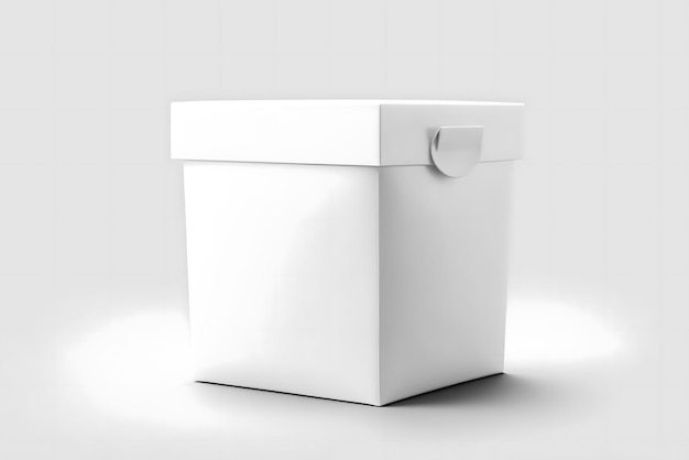 Er wordt een witte doos met een handvat aan de zijkant getoond.
