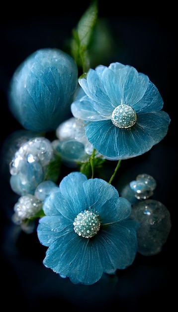 Er zijn blauwe bloemen die generatief op tafel staan