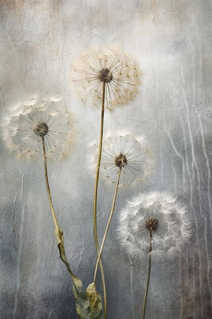 Foto er zijn drie paardenbloemen die in een vaas op de tafel generatieve ai