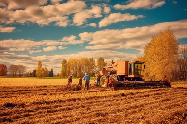 Er zijn mensen die in het veld werken met een tractor generatieve ai