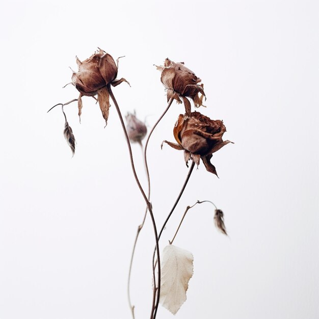 er zijn twee gedroogde bloemen in een vaas op een tafel generatieve ai