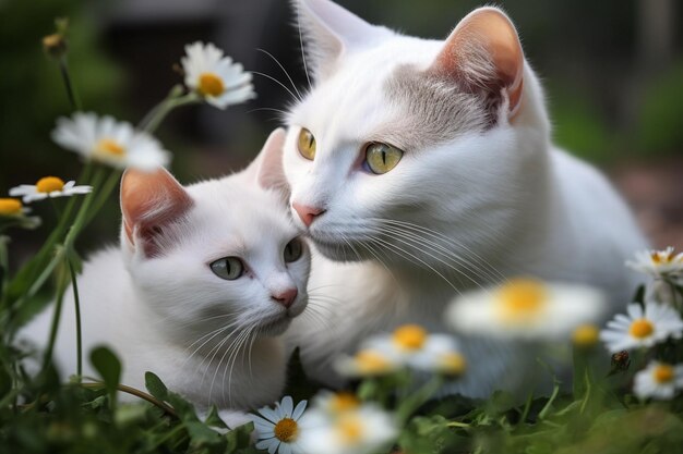 Er zijn twee katten die samen in het gras zitten generatieve ai