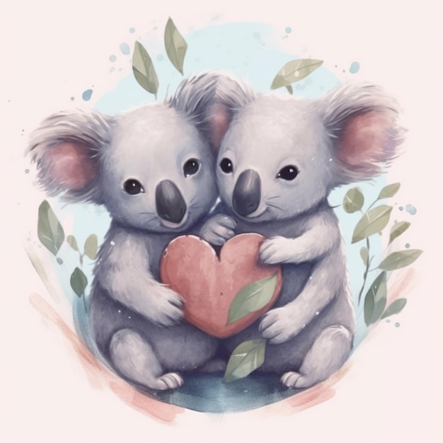 Er zijn twee koala's die een hart in hun handen houden generatieve ai