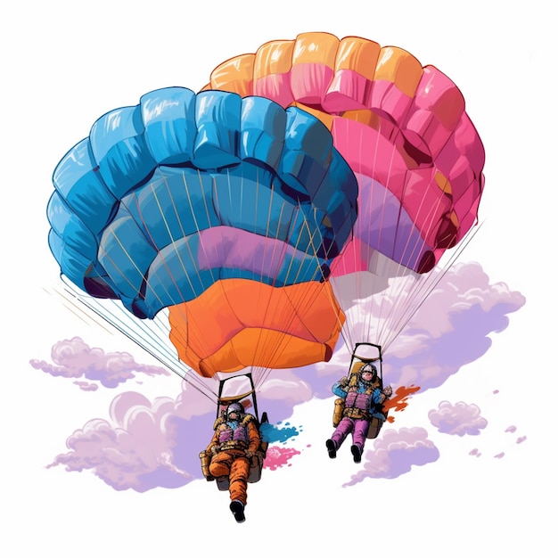 Er zijn twee mensen die parasailen in de lucht met een parachute generatieve ai
