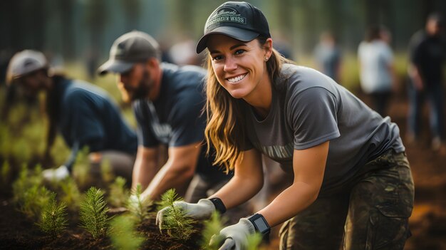 er zijn twee mensen die samen bomen planten Generatieve AI