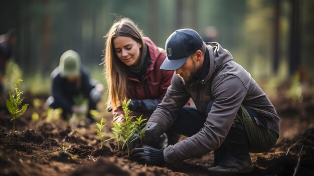 Er zijn twee mensen die samen een boom planten generatieve ai