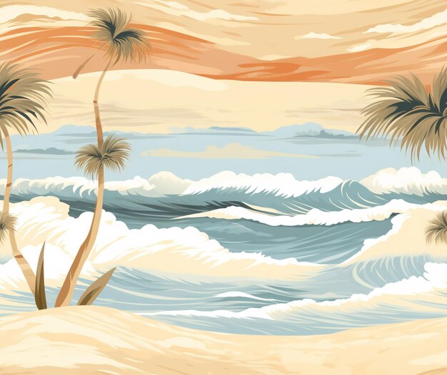 Foto er zijn twee palmbomen op het strand bij de oceaan.