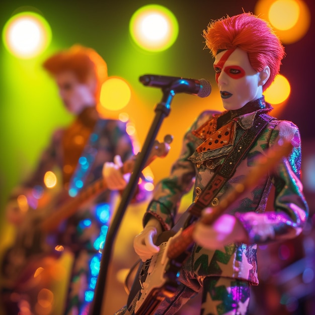 Foto er zijn twee poppen van een man met rood haar en een gitaar generatieve ai