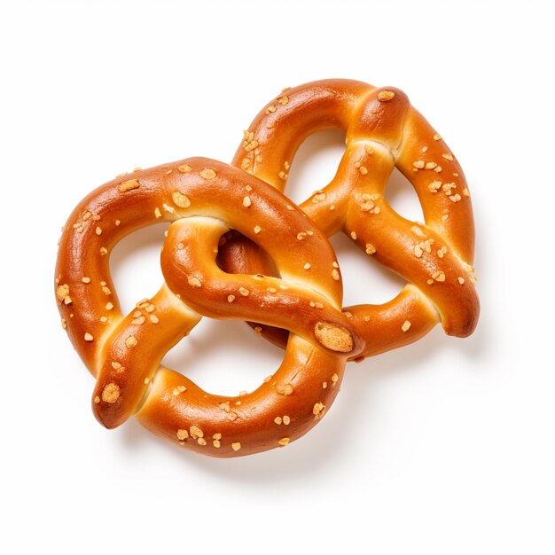 Foto er zijn twee pretzels op een wit oppervlak met een witte achtergrond generatieve ai