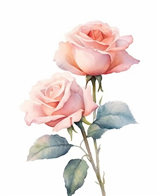 er zijn twee roze rozen die op een stengel generatief ai zitten