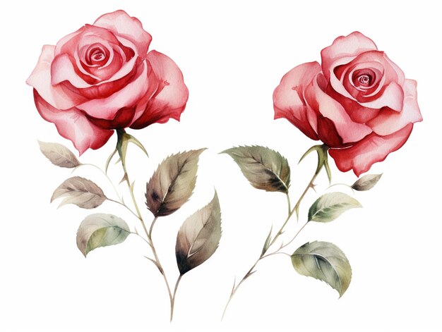 er zijn twee rozen die zijn geschilderd op een witte achtergrond generatieve ai