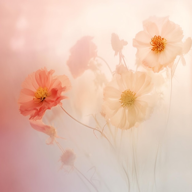 er zijn veel bloemen in een vaas met een roze generatieve ai als achtergrond