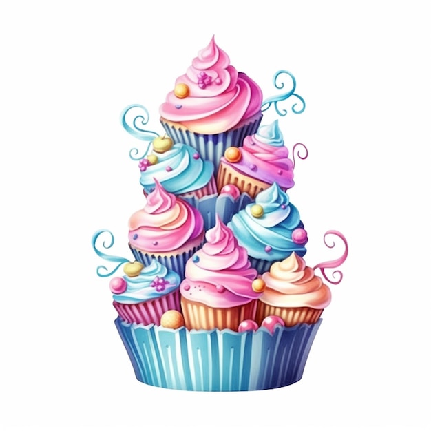 er zijn veel cupcakes met verschillende kleuren erop generatieve ai