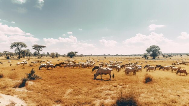 er zijn veel dieren die generatief ai samen in het gras staan