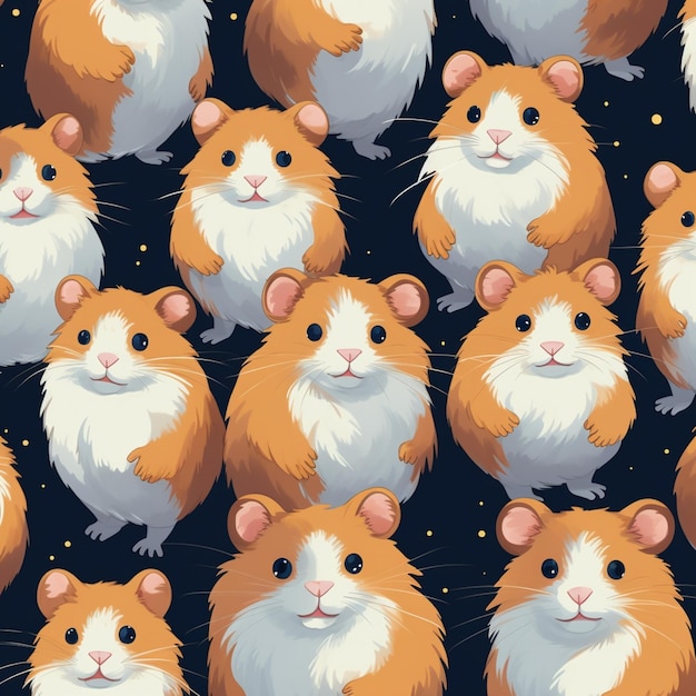 Er zijn veel hamsters die allemaal samen in een patroon generatieve ai