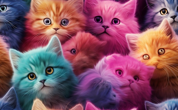 Foto er zijn veel katten die allemaal verschillende kleuren hebben, generatieve ai
