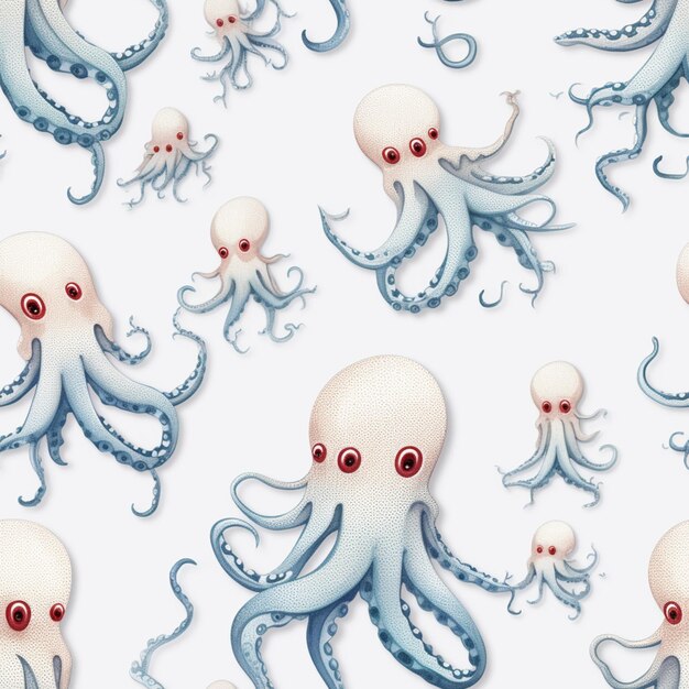 Er zijn veel octopussen die allemaal samen op het witte oppervlak generatieve ai zitten