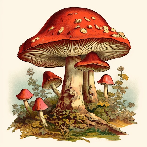 Er zijn veel paddenstoelen die groeien op de grond generatieve ai