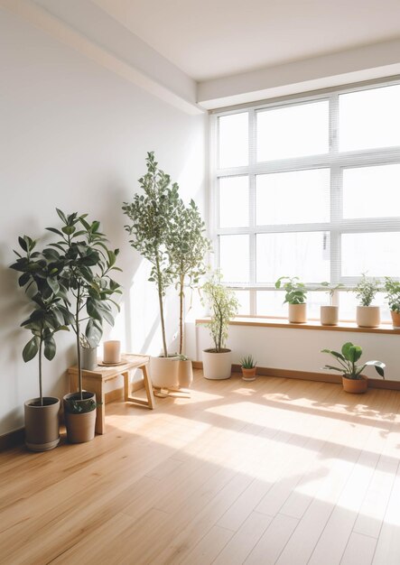 Er zijn veel potplanten in de hoek van een kamer generatieve ai