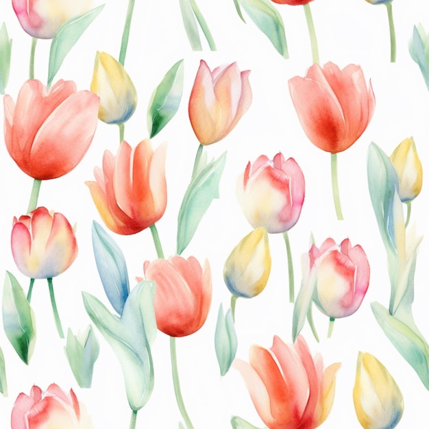 er zijn veel verschillende gekleurde tulpen op een witte achtergrond generatieve ai