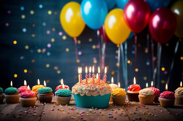 Er zijn veel verschillende soorten cupcakes en cakes op tafel.