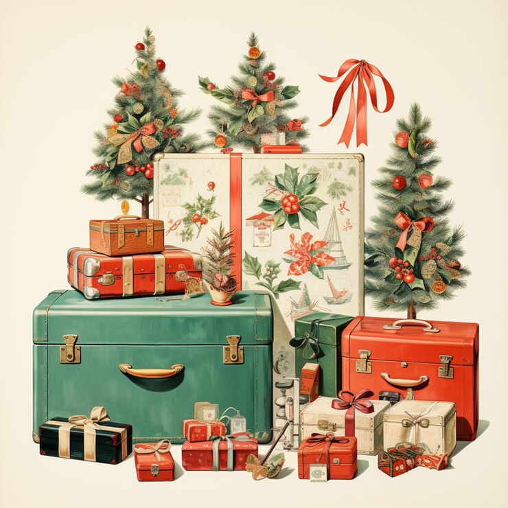 Foto er zijn veel verschillende soorten kerstcadeaus op de tafel.