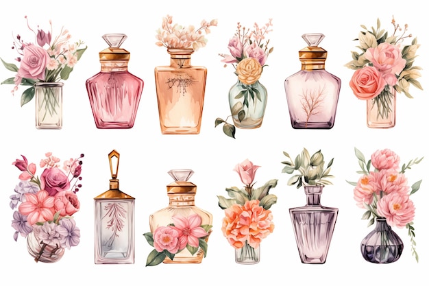 er zijn veel verschillende soorten parfumflesjes met bloemen erin generatieve ai