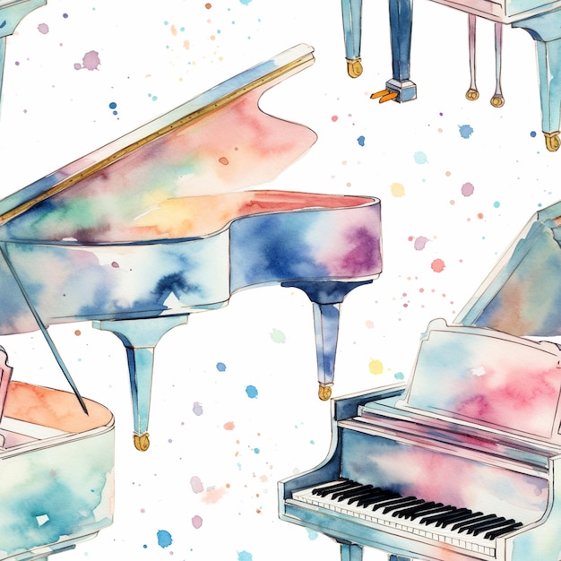 er zijn veel verschillende soorten piano's en piano's geschilderd in aquarel generatieve ai