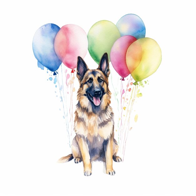 Er zit een hond met ballonnen erop.