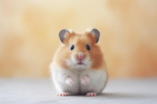 Er zit een kleine hamster op de vloer.