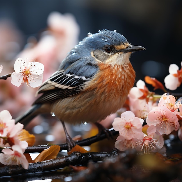 er zit een kleine vogel op een tak van een boom generatieve ai