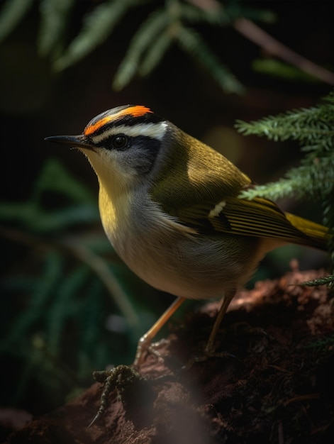 Er zit een kleine vogel op een tak van een boom.