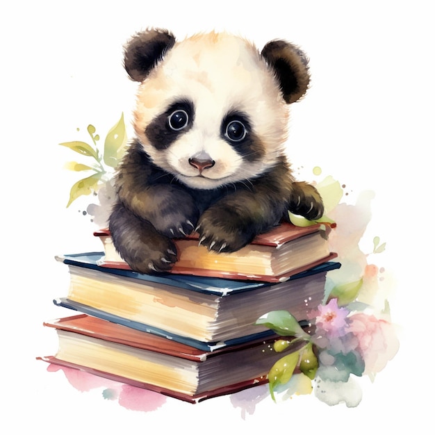 Er zit een pandabeer bovenop een stapel boeken generatieve ai