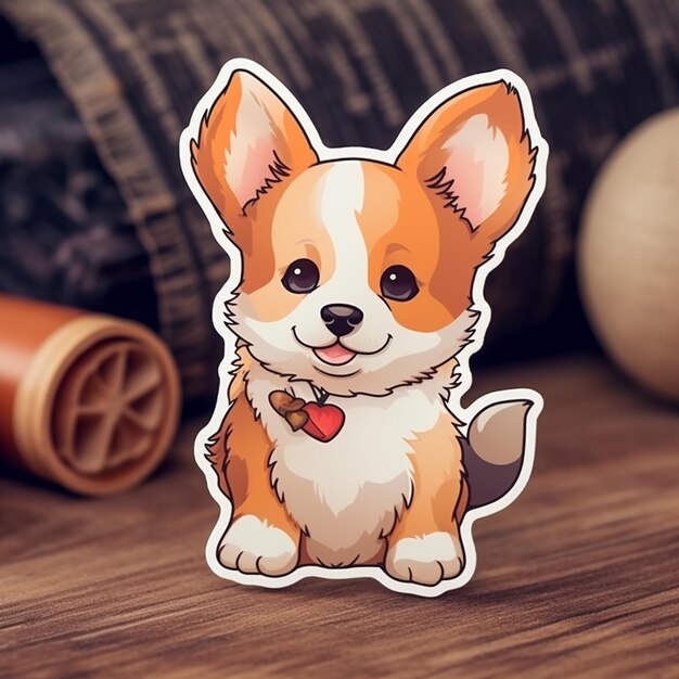 Foto er zit een sticker van een hond op een tafel.